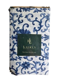 Ralph Lauren Porcelain Rosette Blue 2 King Pillowcases Made in USA Sealed NEW - Picture 1 of 3