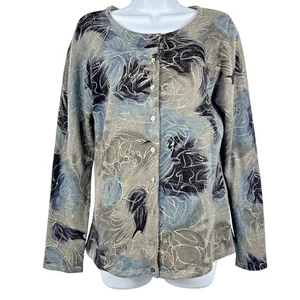 Coldwater Creek Cashmere Wool Blend Cardigan Pullover M dunkel Herbst abstrakt - Bild 1 von 8