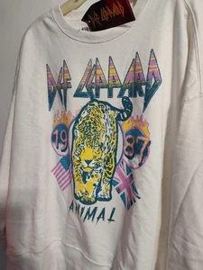 Def Leppard-Licencia Para Mujer Talla XL-Beige-Sudadera Polar Suave Cuello Redondo-NUEVA - Imagen 1 de 7