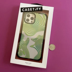 CASETiFY Impact iPhone 12/ 12 Pro- Green Waves Wavey Trendy Lines Graphic Print - Picture 1 of 4