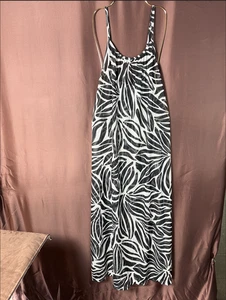 Lands' End Damen M, L Mesh U-Ausschnitt Schwimmen Überziehen Maxikleid schwarz/weiß - Bild 1 von 8