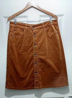 INDIGO Collection M&S Women Corduroy Skirt Button UK 16 EU 44 Tan Pockets - Image 1 of 4