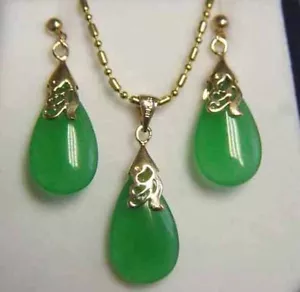 Women Ethnic Natural Jade Pendant Necklace Earring Jewelry Set Party Gifts New