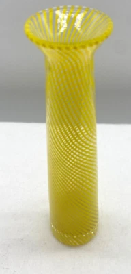 Art Glass Yellow Spiral Lattice Hand Blown Conical Vase Vintage - image 1 of 4