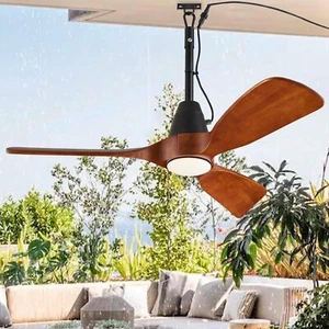 3 Blades Wood Outdoor Ceiling Fan with Light for Patios, Farmhouse Rustic Cei... - Picture 1 of 9