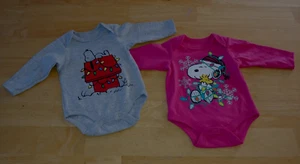 2 PEANUTS/OKIE DOKIE LS BODY SUITS-NEW BORN-NWOT-GRAY/HOT PINK-COTTON/POLYESTER - Picture 1 of 6