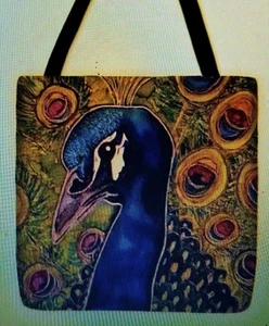 Pfauenfedern Wild LEBENDIGE Farben skurril Künstler Tragetasche Handtasche 16 x 16 neu  - Bild 1 von 1