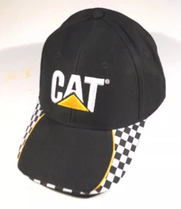 New CAT Dozer Racing Checkered Caterpillar Baseball Cap Bk/Wht Construction Hat - Picture 1 of 2