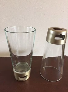 2 Pint Beer Glasses with Attached Bottle Openers 12 Oz Brushed Gold Finish - Picture 1 of 8