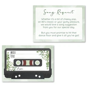 25 or 50 Botanical Song Request Cards - Retro Cassette Tape Wedding Invitation - Picture 1 of 4