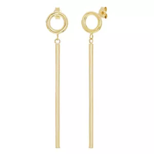 Italienische 14k Gelbgold Rund & Tube Bar Hängel Tropfen Ohrringe 2,4" 2 mm 1,6 Gramm - Bild 1 von 5
