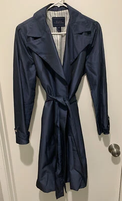 “Pink Tartan” Blue Trench Rain Coat Size 10 Belted With 2 Side Pockets - Image 1 of 4