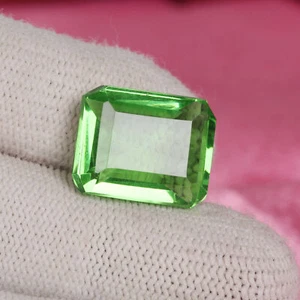 6 Carat Emerald Cut Lab Created Parrot Green Color Amethyst Gemstone For Signet - Picture 1 of 7