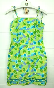 Vtg Lilly Pulitzer White Label Toucan Bird Mini Sundress 10 Green Blue Tie Strap - Picture 1 of 21