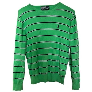 Polo Ralph Lauren Sweater Small Pullover Striped Logo Green Black Pima Cotton - Picture 1 of 5