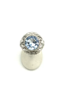 Sintetizador de plata 800 artesanal hecho a mano de colección. Anillo de moda de aguamarina talla 7 - Imagen 1 de 7