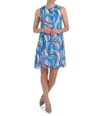 Vestido sin mangas Nine West para mujer talla 14 azul estampado de múltiples ondas nuevo con etiquetas Foto 1 de 2