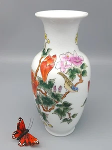Blue Bird Porcelain Vase, Vintage Floral - Picture 1 of 9