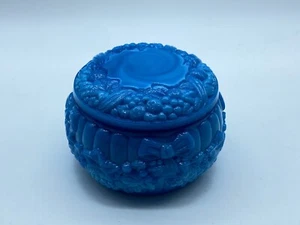 Ciotola, scatola vetro cristallo malachite blu Bohemia anni 30. Diametro 9 cm. - Foto 1 di 6