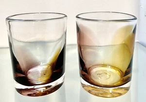 2er Set mundgeblasene Glas niedrige Kugel Gläser gelb lila Bernstein Amethyst 10 oz - Bild 1 von 10