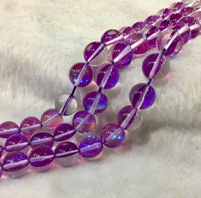 Круглые бусины россыпью 6/8/10/12 мм из фиолетового радужного лунного камня 15 дюймов - Изображение 1 из 3