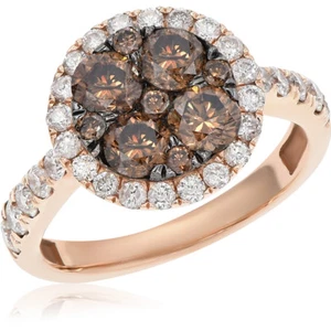 14K ROSE GOLD HALO PAVE DIAMOND CHAMPAGNE BROWN COGNAC ENGAGEMENT CLUSTER RING - Picture 1 of 1