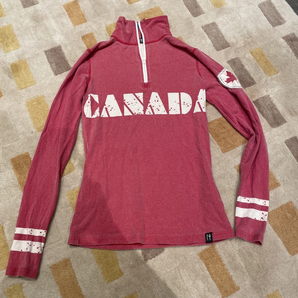 Neve 加拿大滑雪户外 1/4 拉链红色丝绸羊毛基层 Xs Euc — 第 1/4 张图片