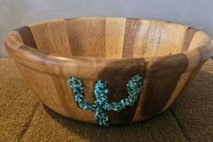 Ciotola decorativa in legno multi legno fatta a mano con turchese e malachite? Intarsio - Foto 1 di 7