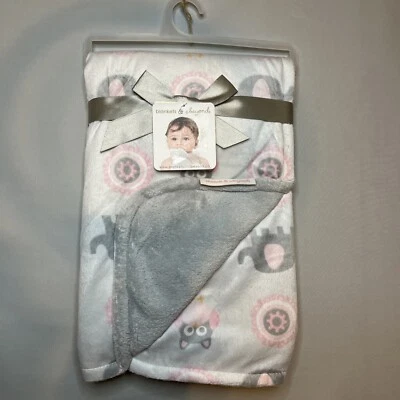 Mantas y más allá rosa gris elefante terciopelo/sherpa polar bebé niña manta Foto 1 de 3