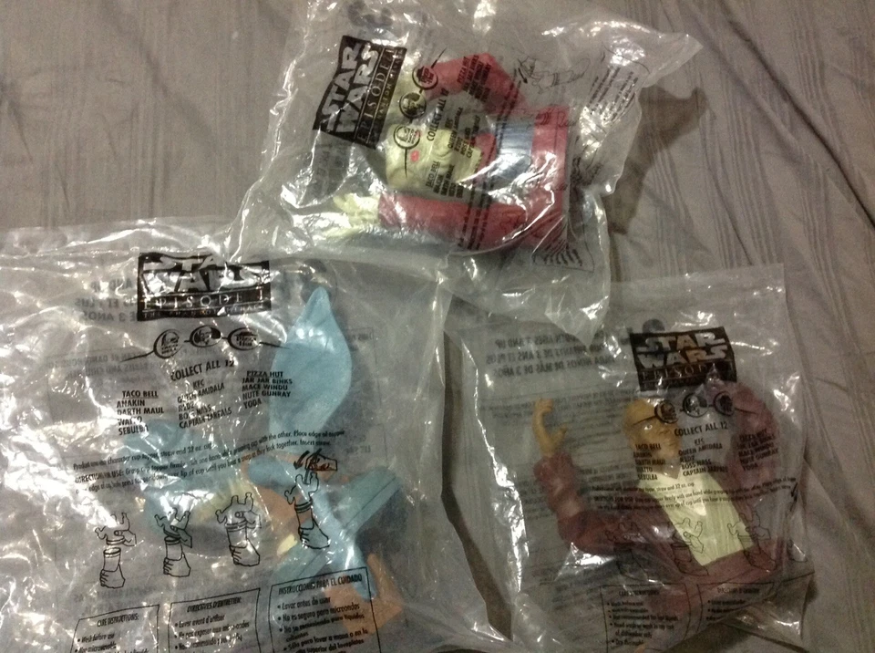 Lote De 3 Star Wars Episodio I Cup Topper KFC Taco Bell Pizza Hut Sellado Nuevo Foto 1 de 4