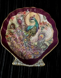 DECOUPAGE PFAU MUSCHEL MUSCHEL DEKOR TRINKET SCHÜSSEL - Bild 1 von 2