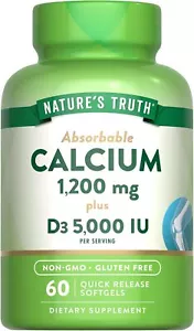 Nature's Truth Calcium 1200mg with Vitamin D3 5000 IU | 60 Softgels | from... - Picture 1 of 7