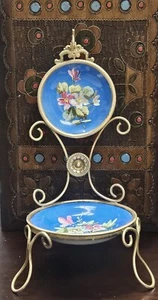 Beautiful Antique Pocket Watch Holder Stand Hand Painted Porcelain Chair - Picture 1 of 12