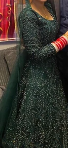 Green Bridal Indian Pakistani Walima Indian Dress Gown Anarkali Prom - Picture 1 of 6