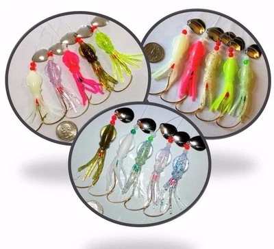 15 FLUKE PLAUNDER RIGS B2 CALAMARES ESTÁNDAR, BRILLO, MOSTAZA DE PESCA UV (SEÑUELOS GRATIS) Foto 1 de 4