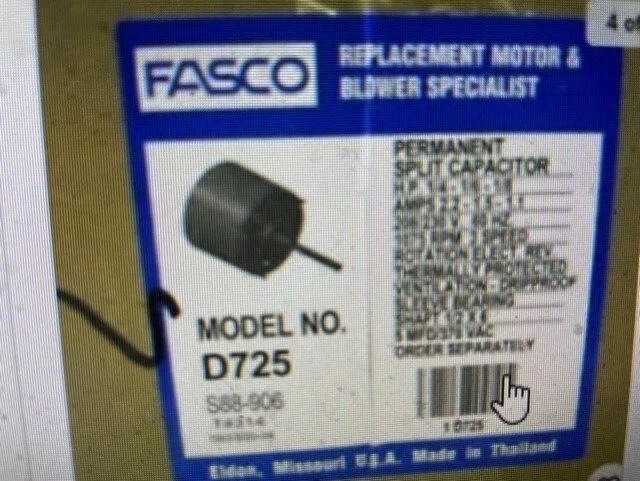 Fasco D725 Condenser Fan Motor 1/4-1/6-1/8  HP  1075 RPM - Image 1 of 1