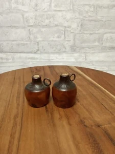 Vintage kleine braune Krüge Holz Kupfer Griff Set (2) - Bild 1 von 6