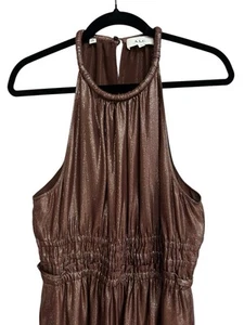 A.L.C. Women’s Silk Elara Metallic Brown Gold Halter Dress Party Cocktail Sz  12 - Picture 1 of 8