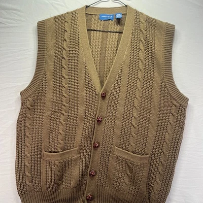 Vintage Cardigan Sweater Vest Men Large Brown Cable Knit Grunge Academia Teacher - Image 1 of 4