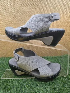 JBU by Jambu Alyssa Shimmer Knit Wedge Heel Sandal Gray Womans 7.5 Hook & Loop - Picture 1 of 10