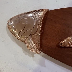 Vintage Ted Arnold Gold & Wood Fish Cheese Board w/ Knife MCM Nautical 17” - Picture 1 of 10