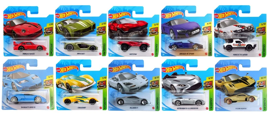 Hot Wheels 2021 Exotics Complete Set of 10 1/10 Thru 10/10 Short Card Version - Image 1 of 4