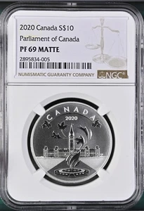 2020 Canada Silver $10 Parliament Of Canada Proof NGC PF69 Matte - Picture 1 of 4