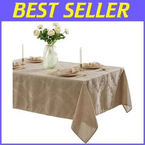 Barcelona Damask Table Cover, 70x144, Golden Beige - Picture 1 of 11