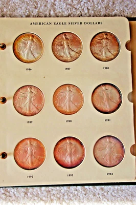 27 American Silver Eagles 1986-2012, sin circular, tonificación Foto 1 de 4