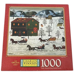 Vintage Charles Wysockis Americana Schlittenrennen 1000-teiliges Puzzle vollständig Weihnachten - Bild 1 von 7