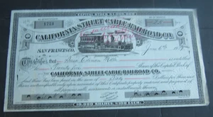 1927 CALIFORNIA STREET CABLE RAILROAD Aktienzertifikat SAN FRANCISCO CABLE CAR - Bild 1 von 1