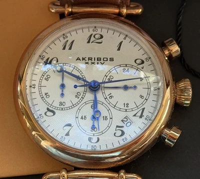 AKRIBOS XXIV AK630 MEN'S CHRONOGRAPH WATCH ROSE GOLD LEATHER STRAP NEW IN BOX - Image 1 of 4