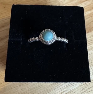 Genuine Pandora Silver & Turquoise Beaded Birthstone Ring December Size 54 - Picture 1 of 5