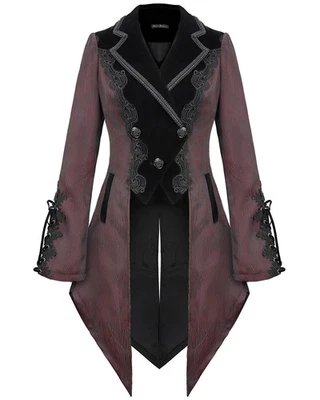 Devil Fashion Womens Gothic Steampunk Regency Tailcoat Jacket Red Black Velvet - Image 1 of 4